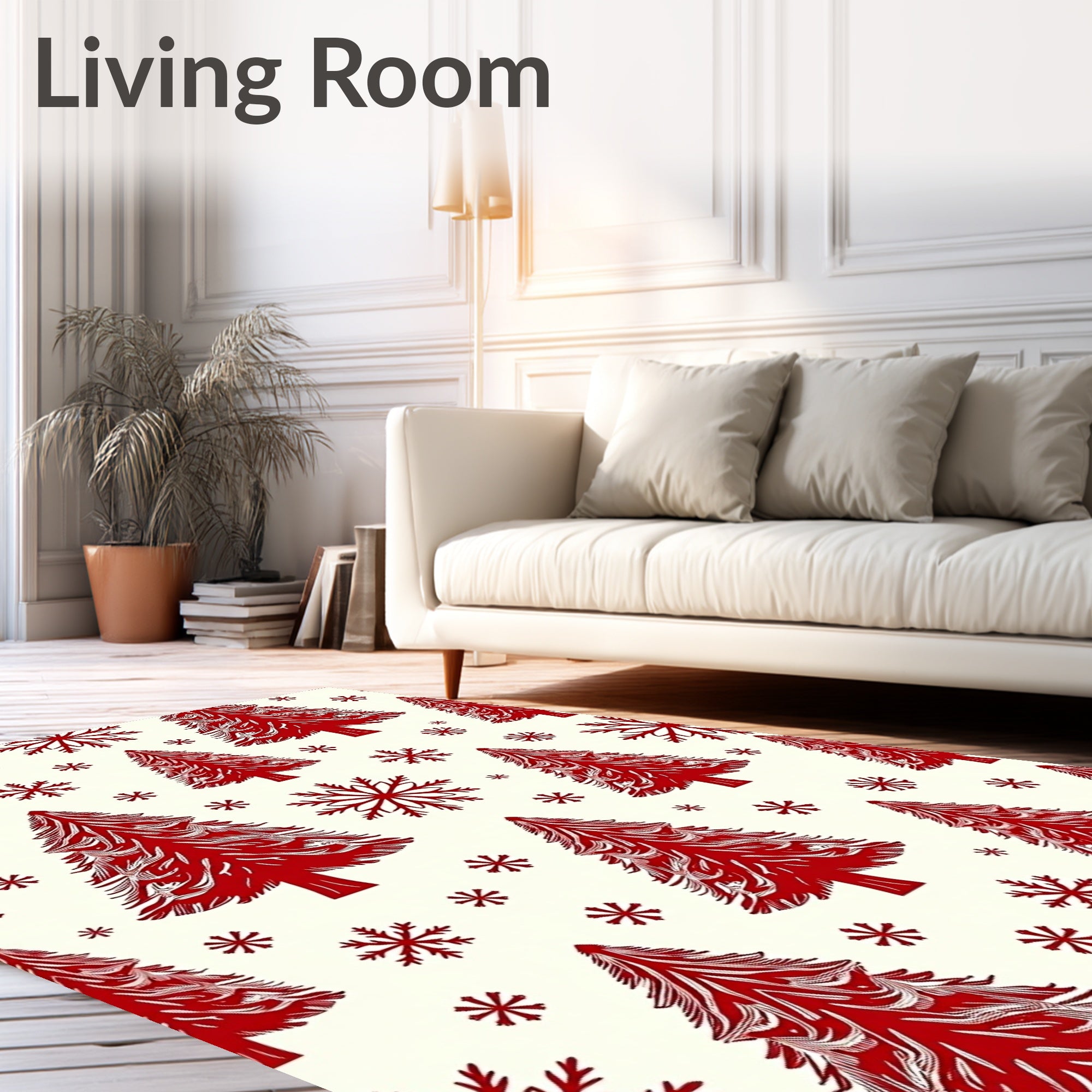 Red Pine Tree Snowflake Pattern Rug