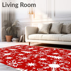 Red White Winter Snowflake Pattern Rug