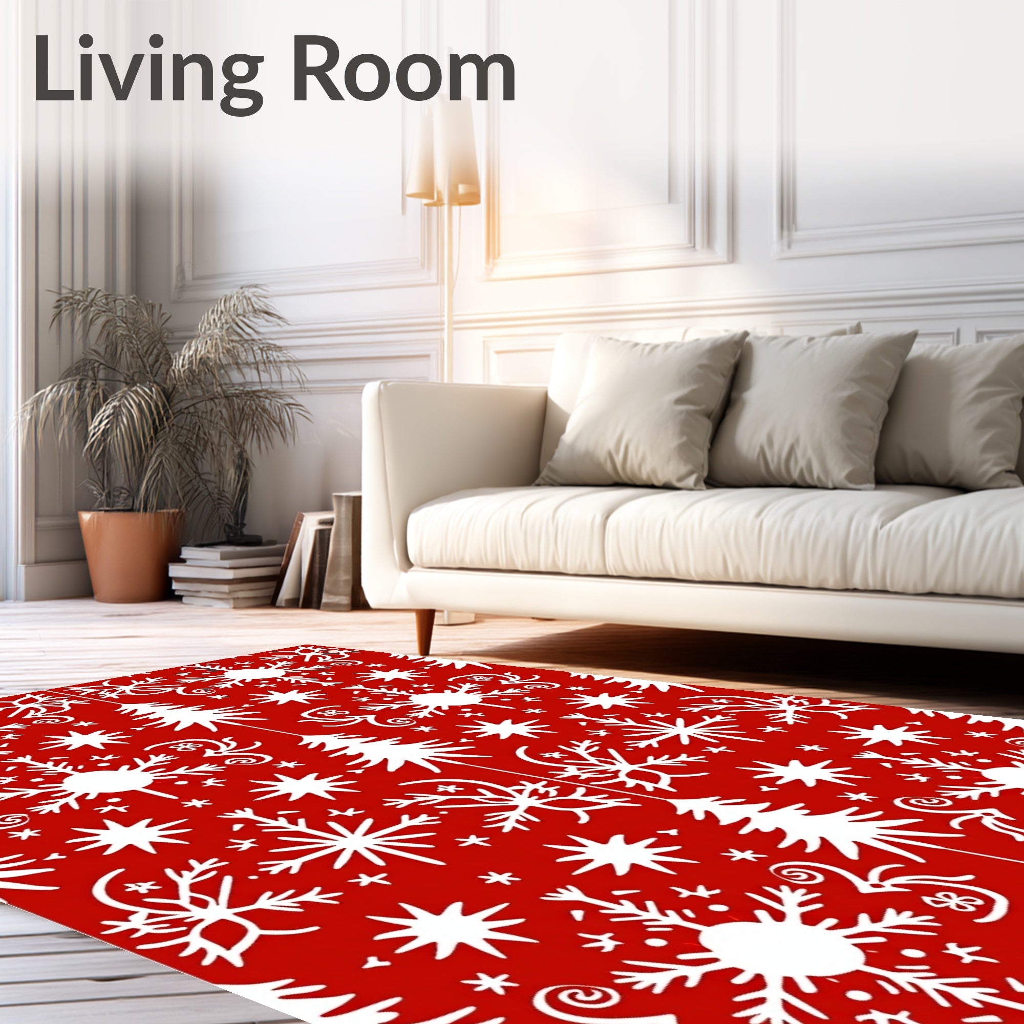 Red White Winter Snowflake Pattern Rug
