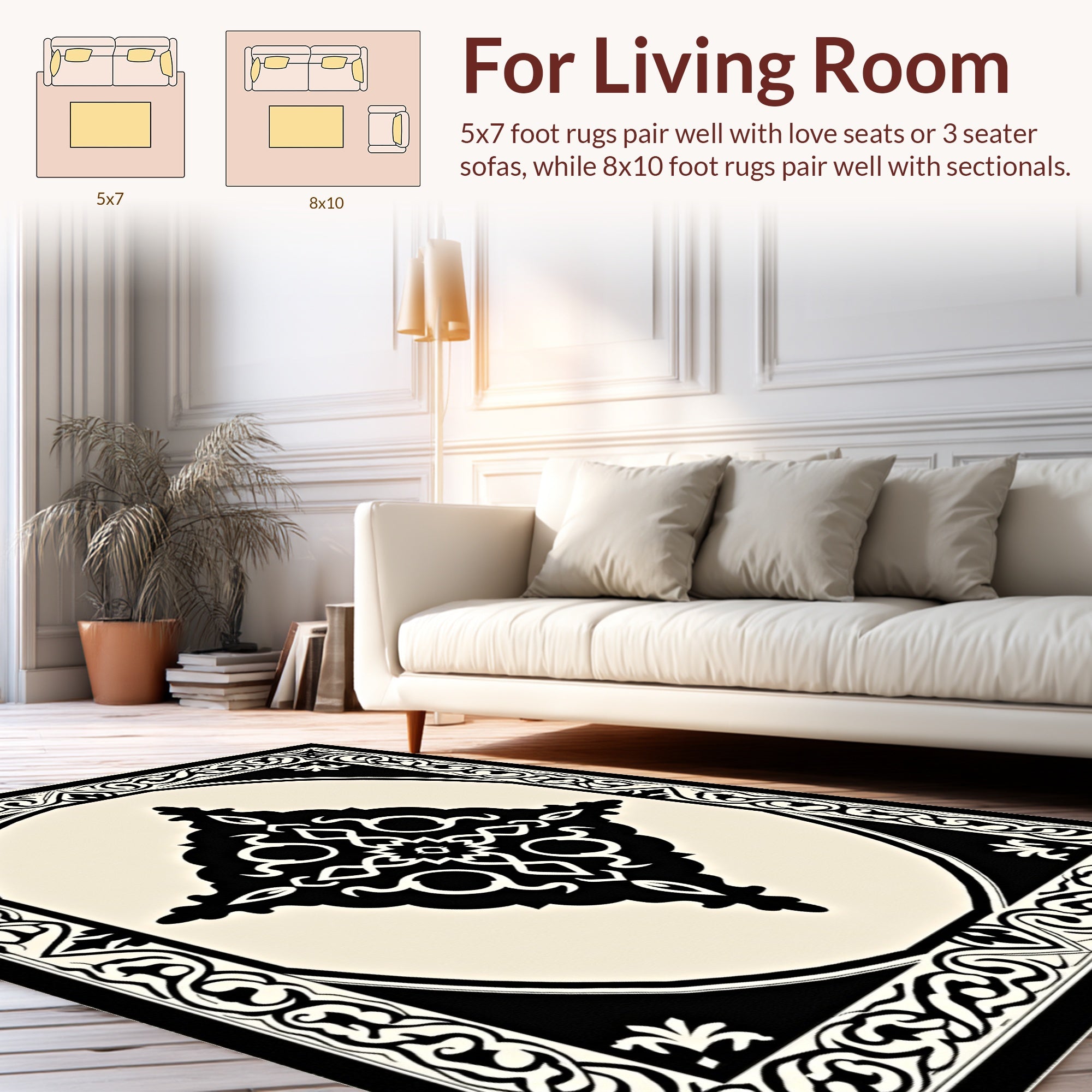 Abstract Black White Filigree Rug