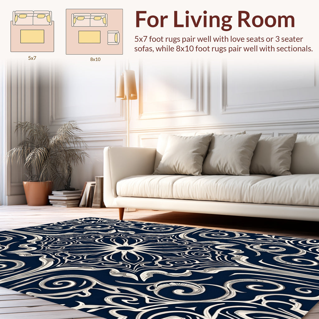 Dark Floral Swirls Intricate Pattern Rug