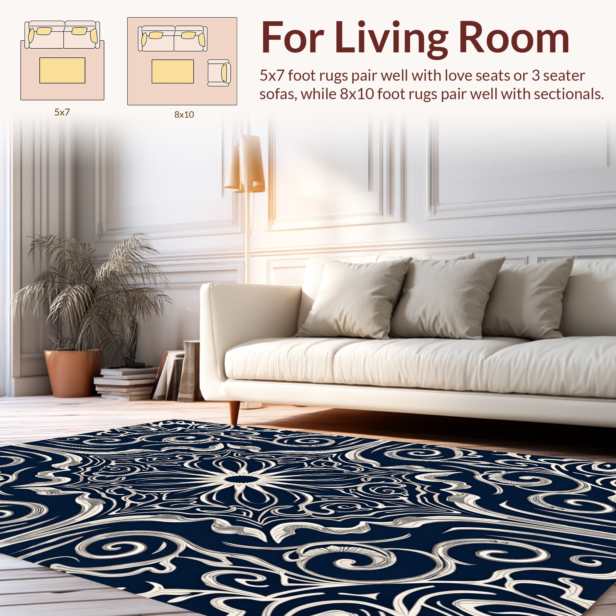 Dark Floral Swirls Intricate Pattern Rug