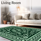 Elegant Green Floral Gilded Pattern Rug