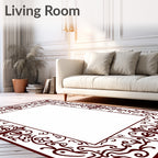 Intricate Dark Red Floral Scroll Frame Rug