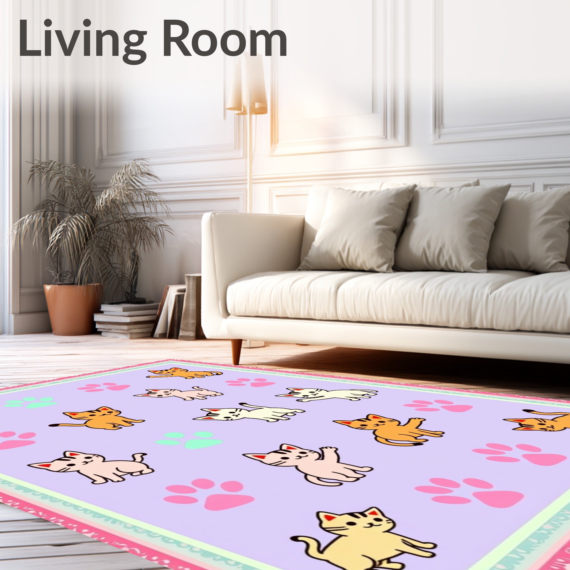 Playful Kitten Paw Print Pattern Rug