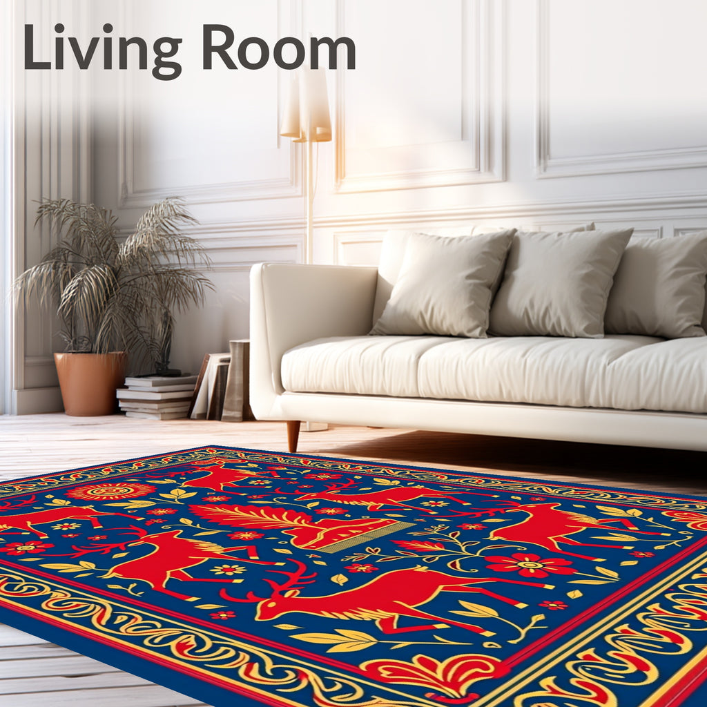 Enchanting Red Deer Folk Art Rug