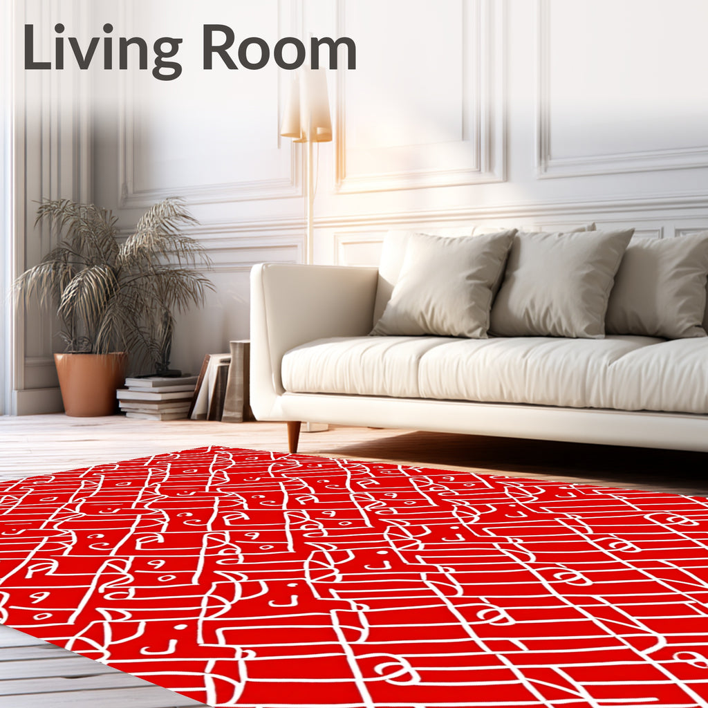 Bold White Abstract Grid Pattern Rug