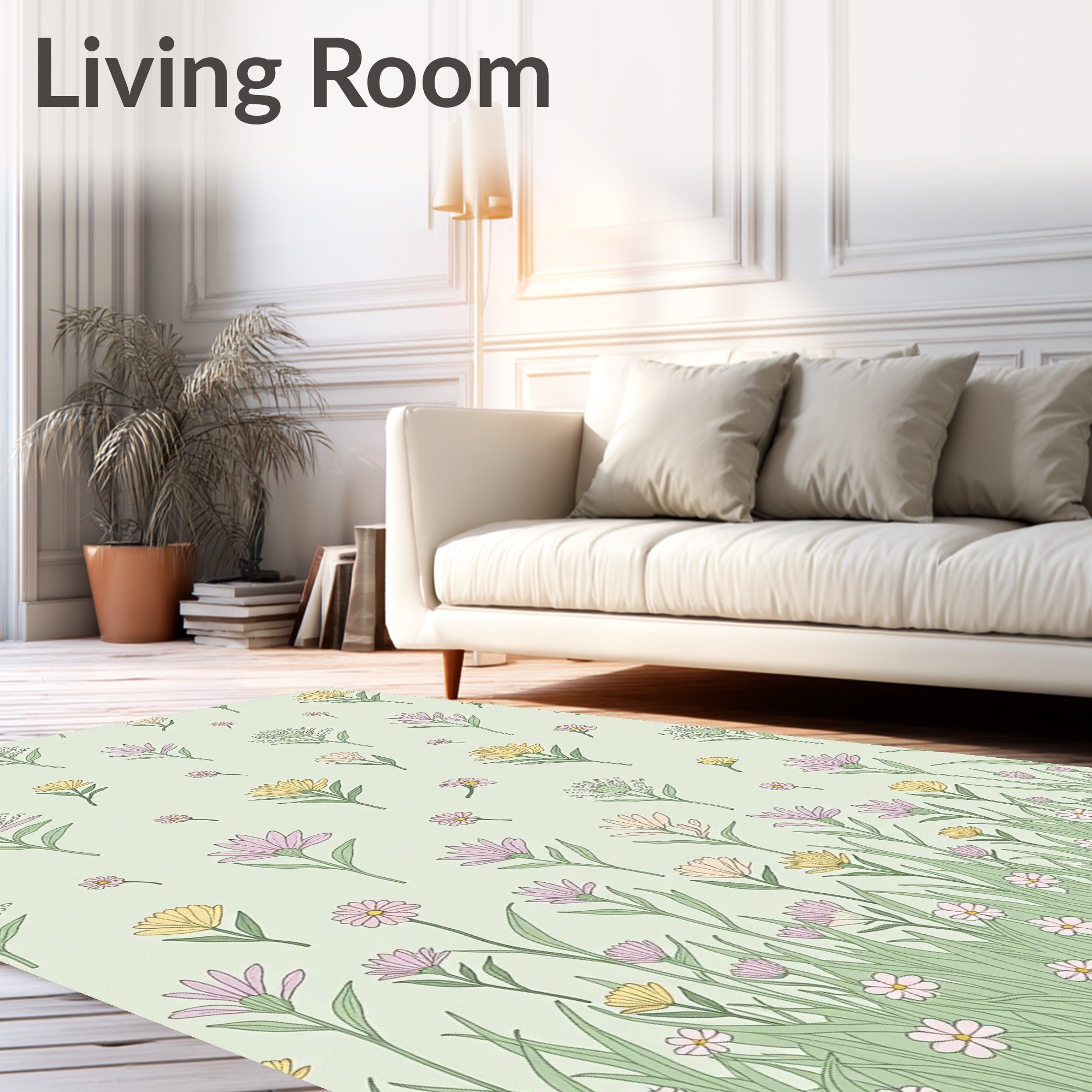 Whimsical Field of Flowers Pattern Rug
