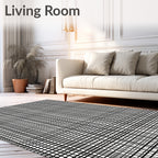 Black White Fine Line Geometric Rug