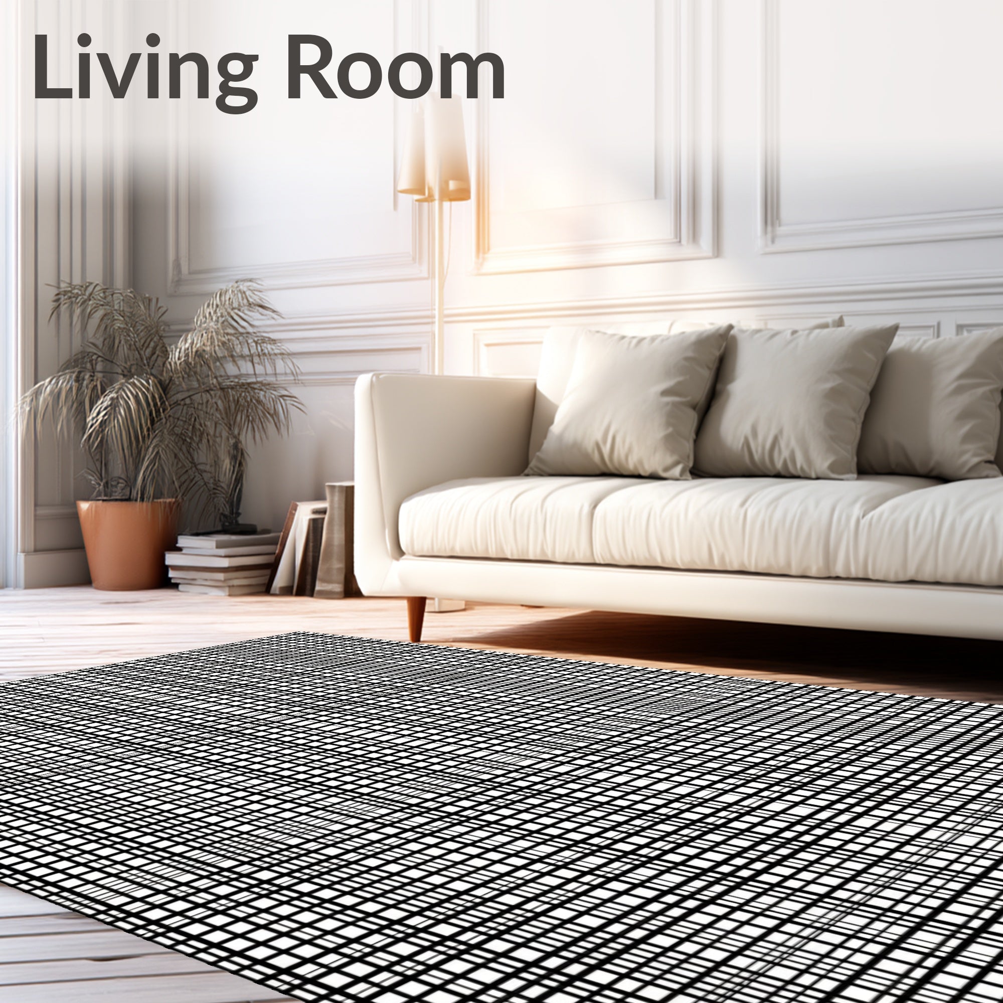 Black White Fine Line Geometric Rug