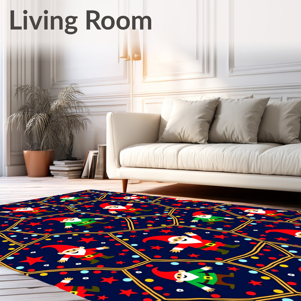 Festive Gnome Christmas Lights Stars Rug