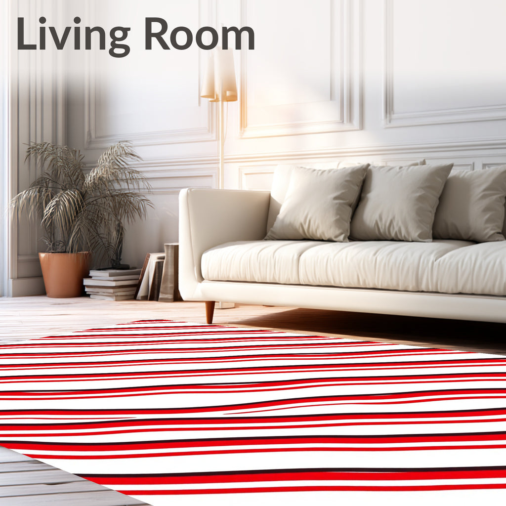 Red Black Wavy Stripe Design Rug