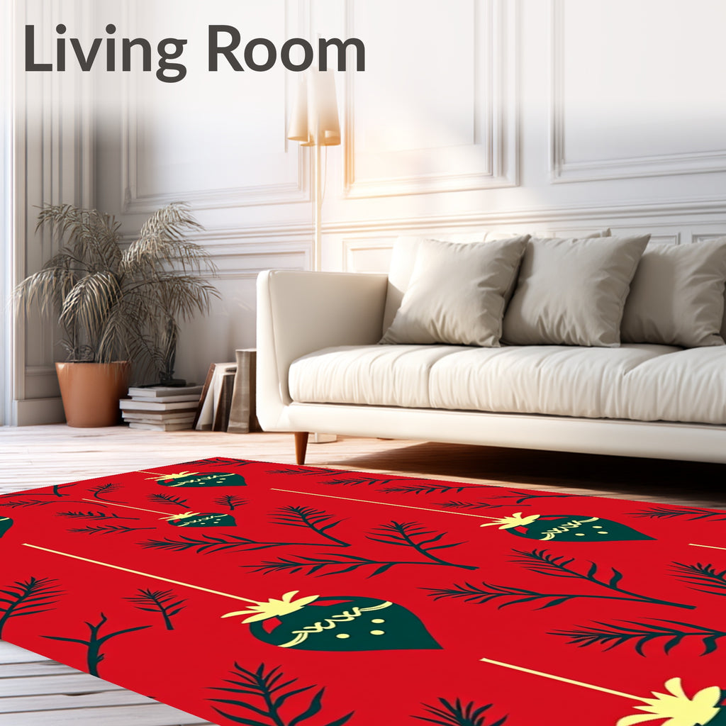 Red Evergreen And Hanging Ornament Pattern Rug