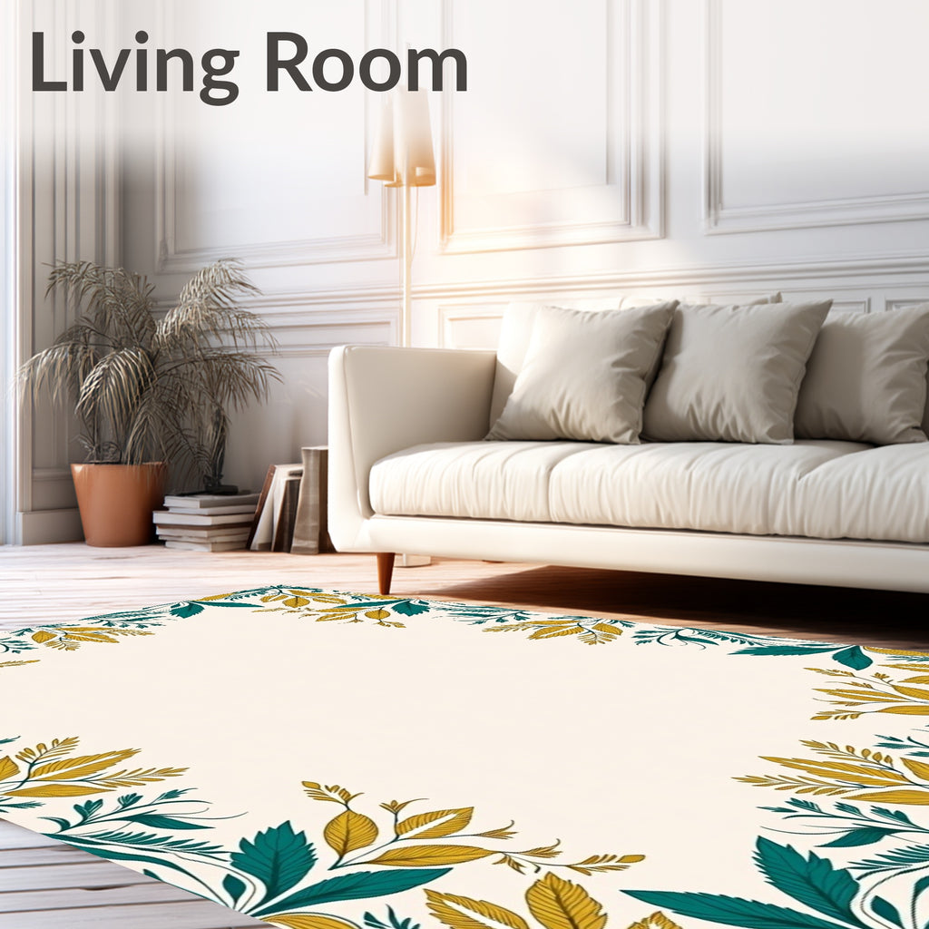 Teal Gold Botanical Border Rug