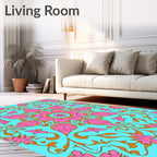 Pink Floral Symmetry Mandala Pattern Rug