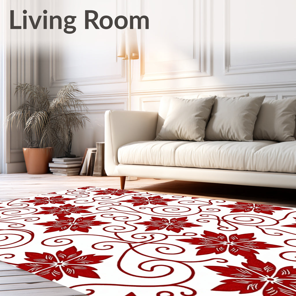 Red Floral Swirl Pattern Design Rug