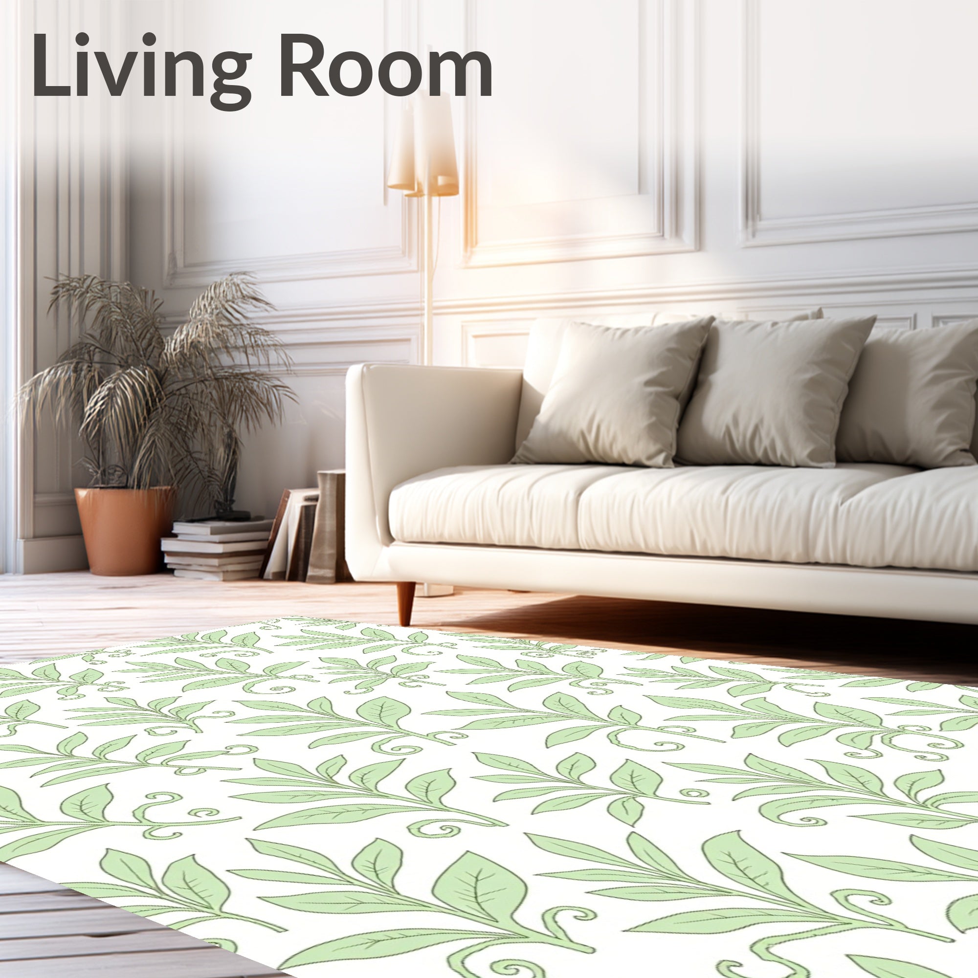 Pale Green Leafy Vines Pattern Rug