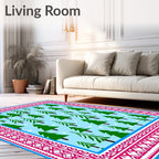 Light Blue Christmas Trees Bordered Rug