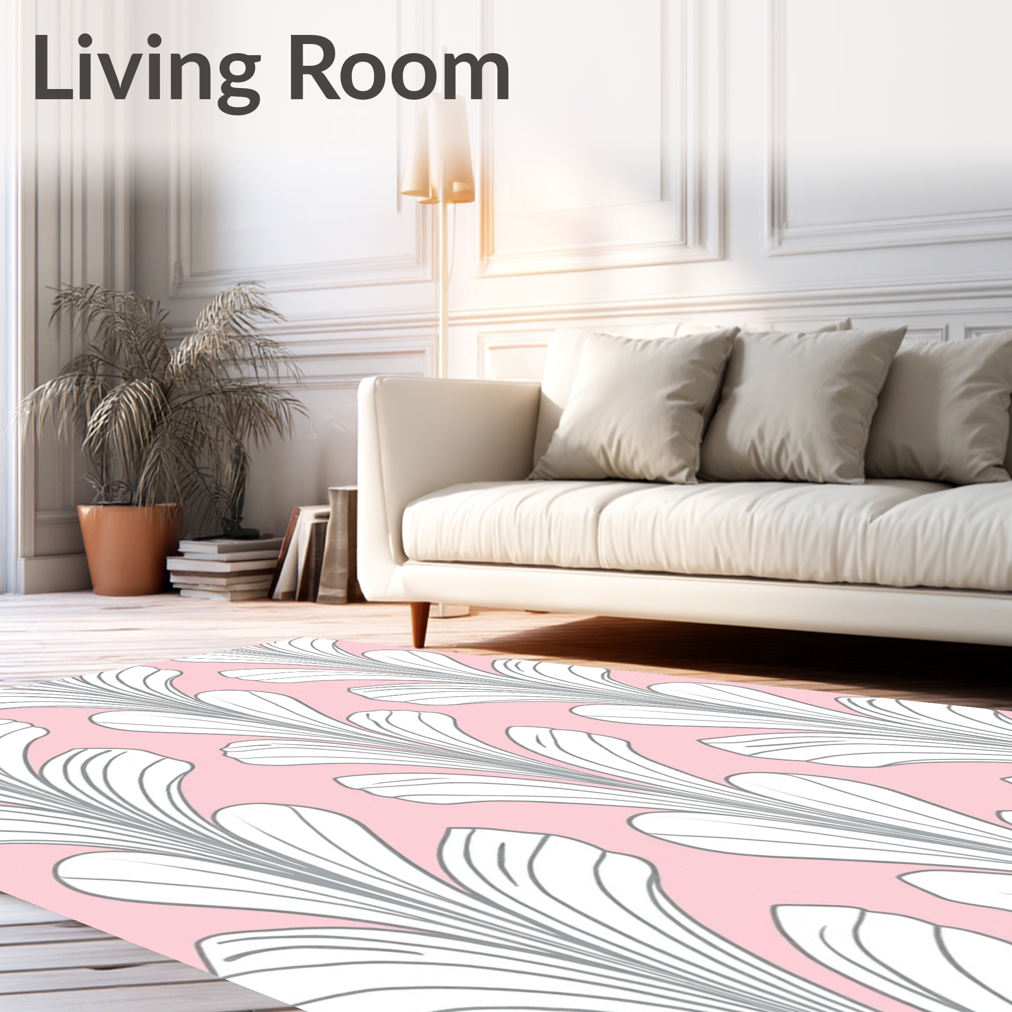 Pale Pink Gray Art Deco Floral Rug