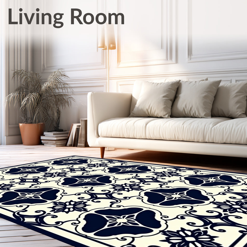 NavyFloral Scrollwork Pattern Rug