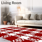 Red White Geometric Snowflake Pattern Rug