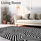 Abstract Black White Geometric Maze Rug
