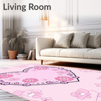 Pink Heart Floral Whimsical Design Rug