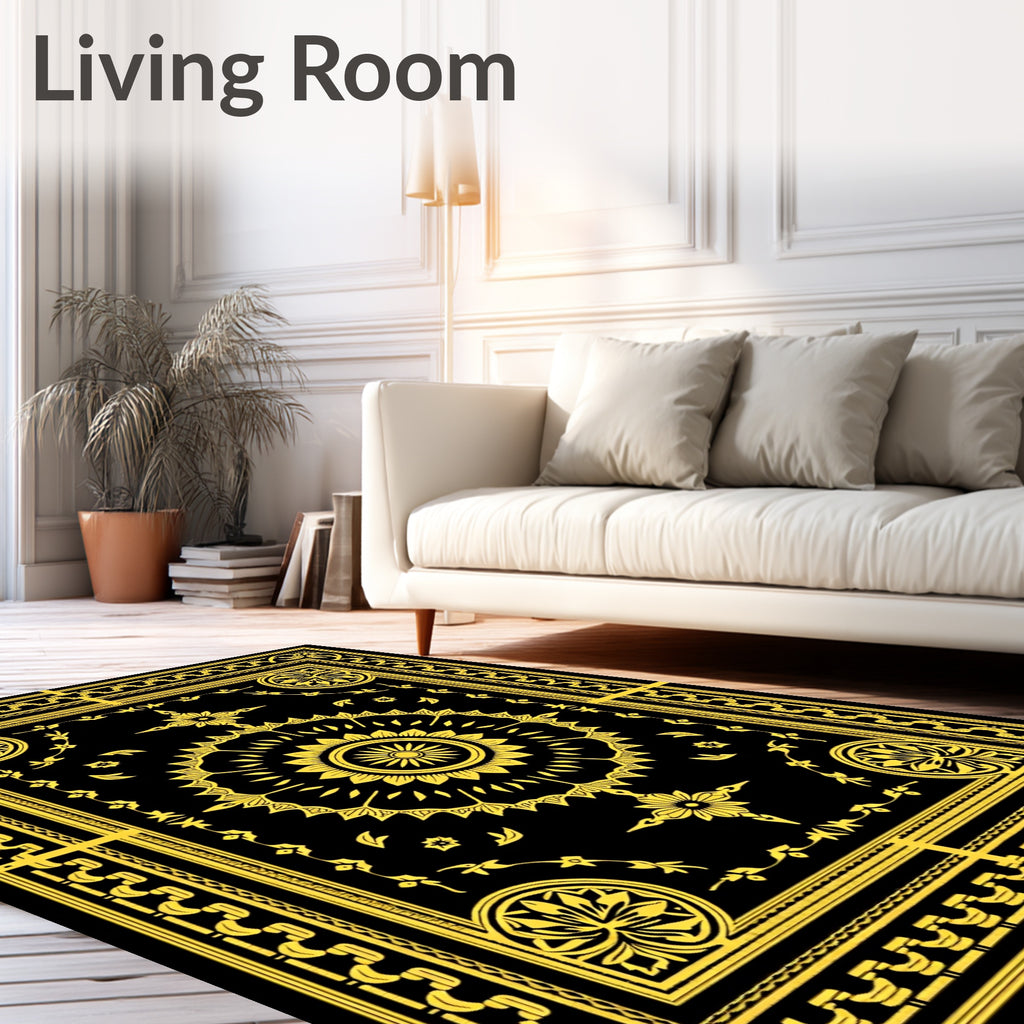 Ornate Sunburst Golden Pattern Rug