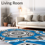 Vibrant Blue Mandala Jewel Symmetry Rug