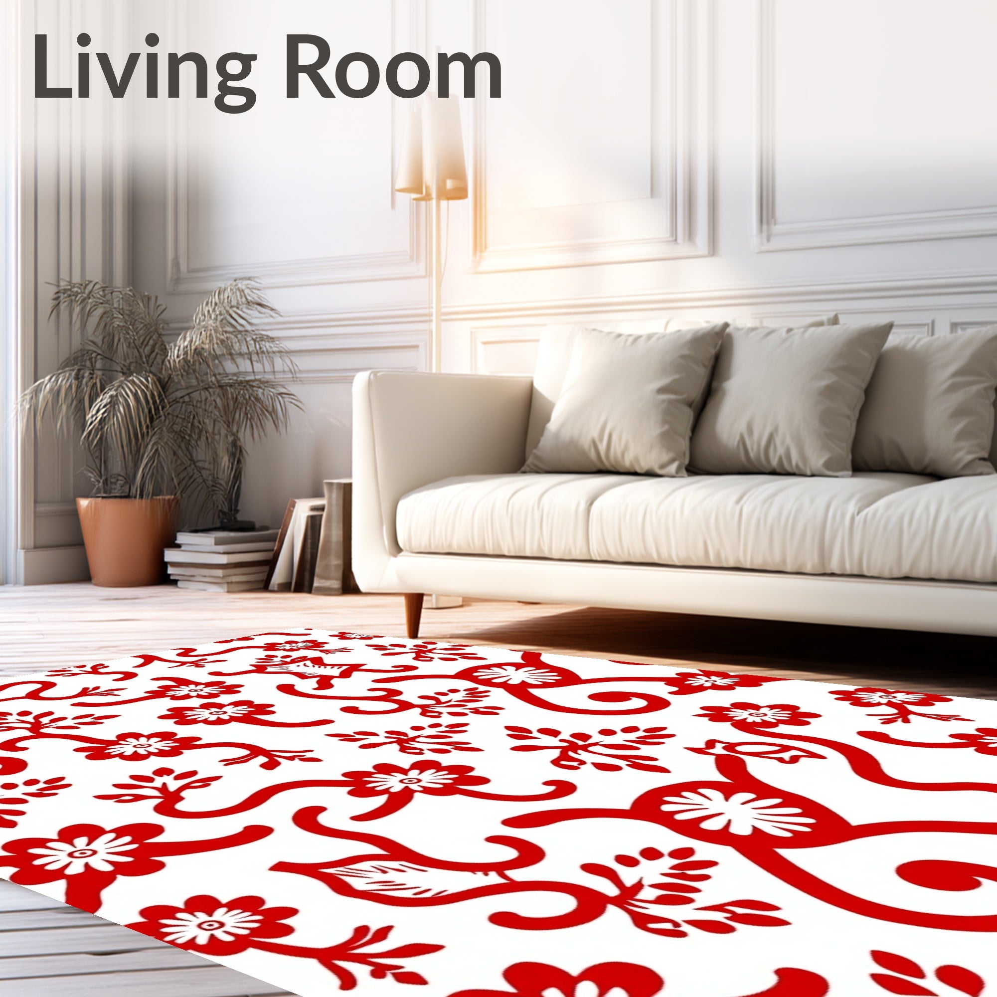 Red Vine Floral Abstract Pattern Rug