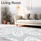 Delicate Gray Floral Mandala Pattern Rug