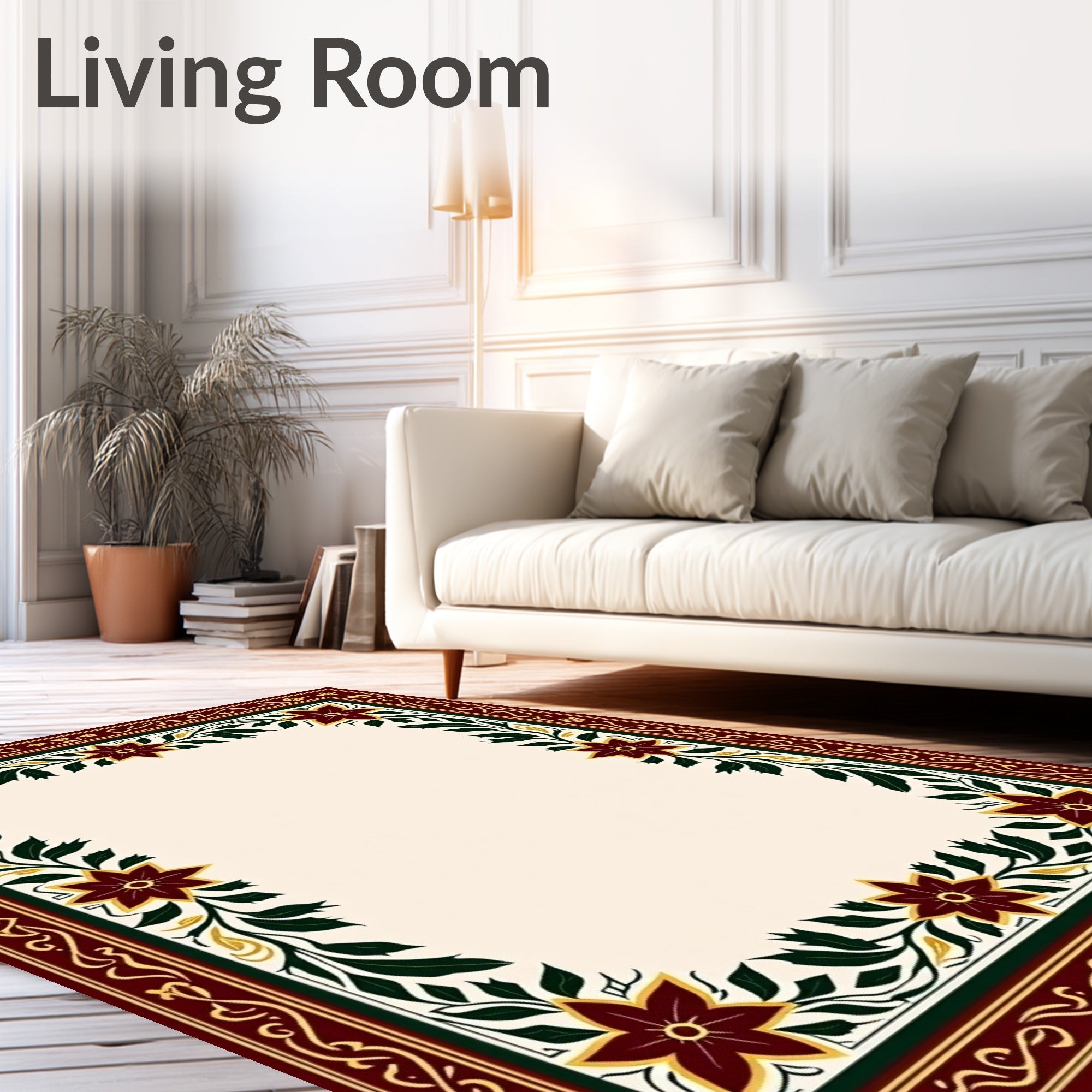 Ornate Floral Border Design Rug