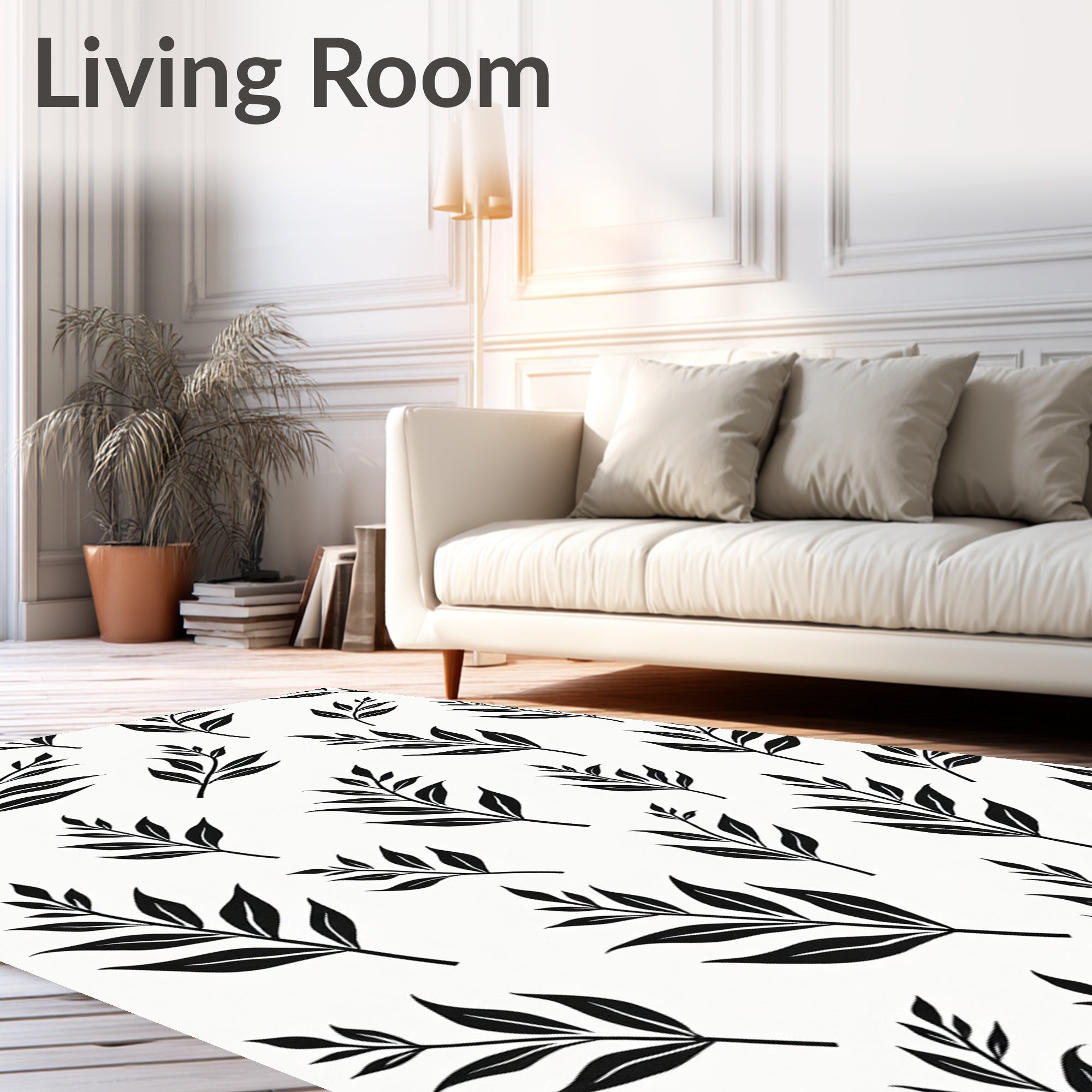 Botanical Leaf Pattern Contrast Rug