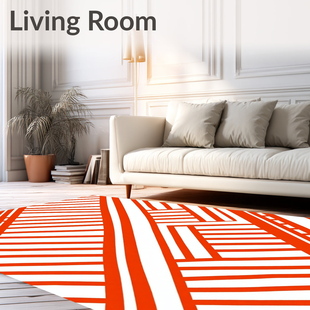 Orange White Intersecting Lines Pattern Rug