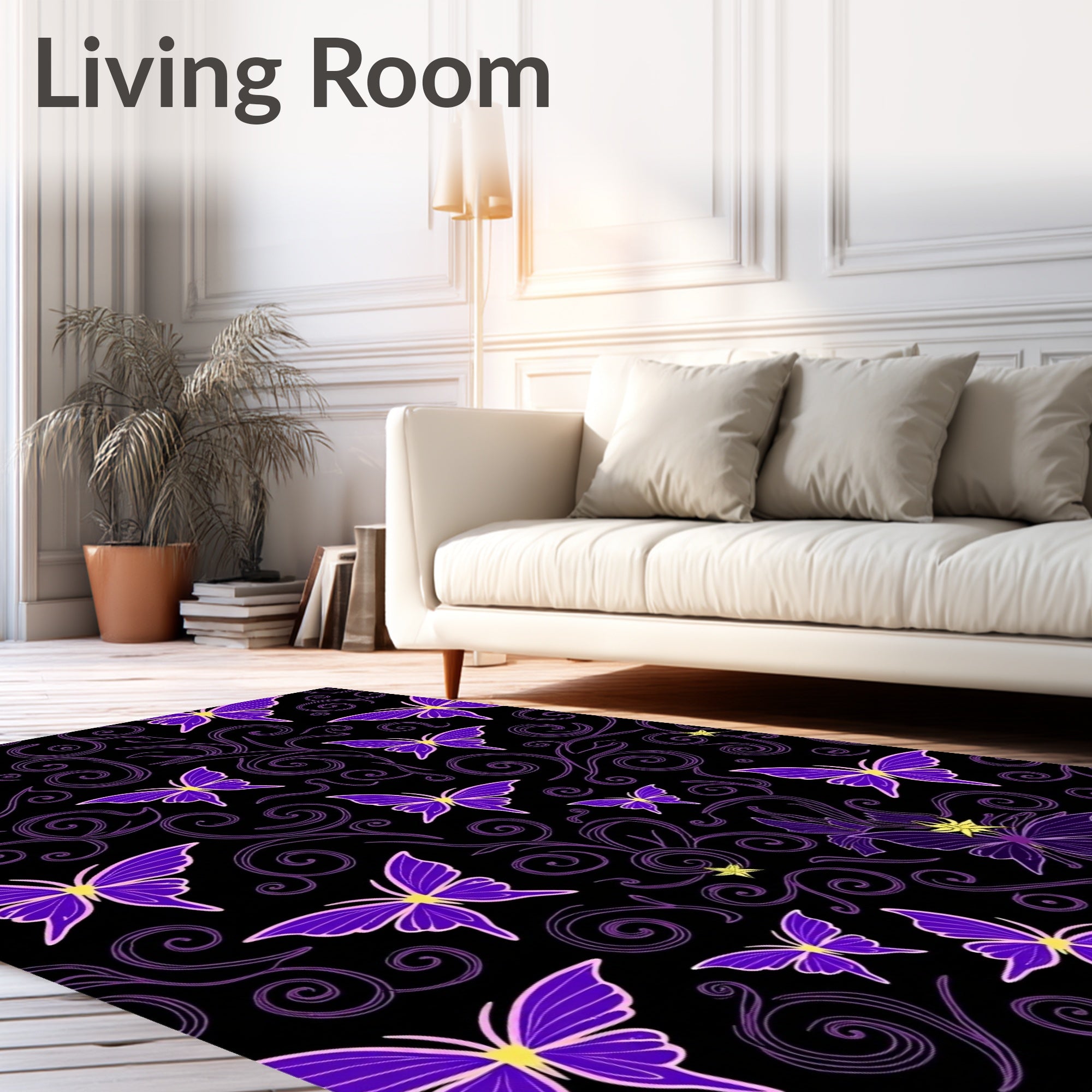 Whimsical Purple Butterfly Swirl Pattern Rug