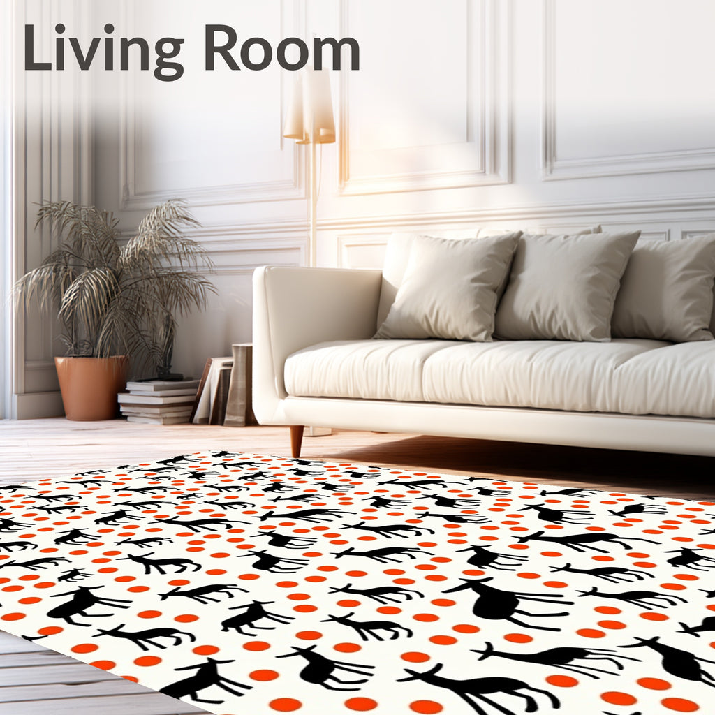 Black Jumping Deer 2 Tone Pattern Rug