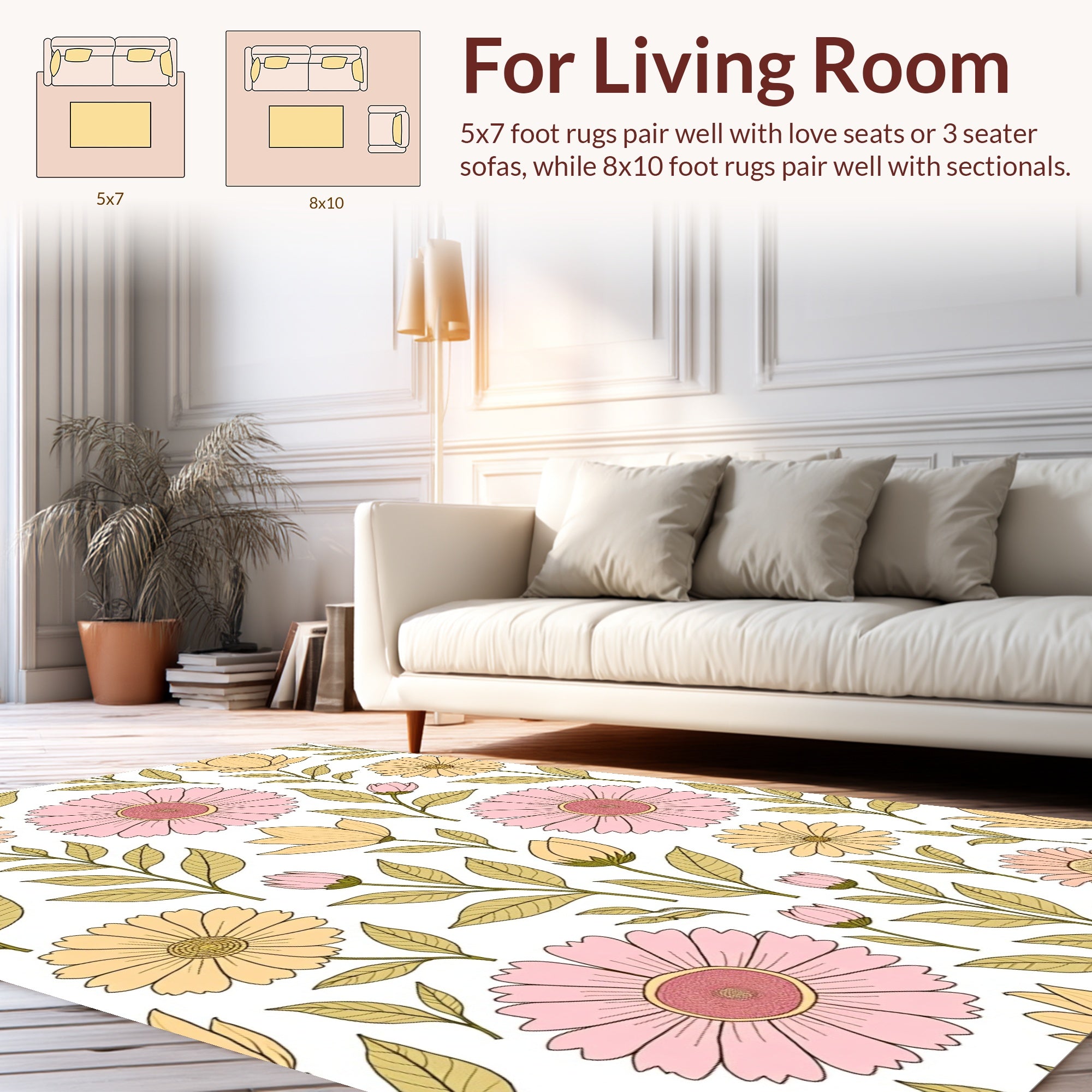 Retro Floral Pattern With Pink Yellow Flowers Rug