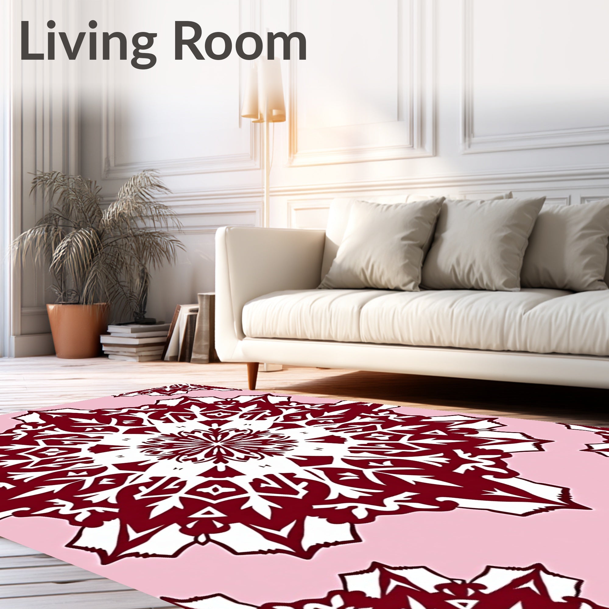Maroon Floral Mandala Pattern Rug