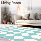 Aqua White Geometric Lattice Design Rug