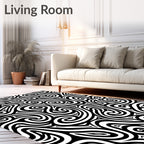 Black White Swirl And Triangle Pattern Rug