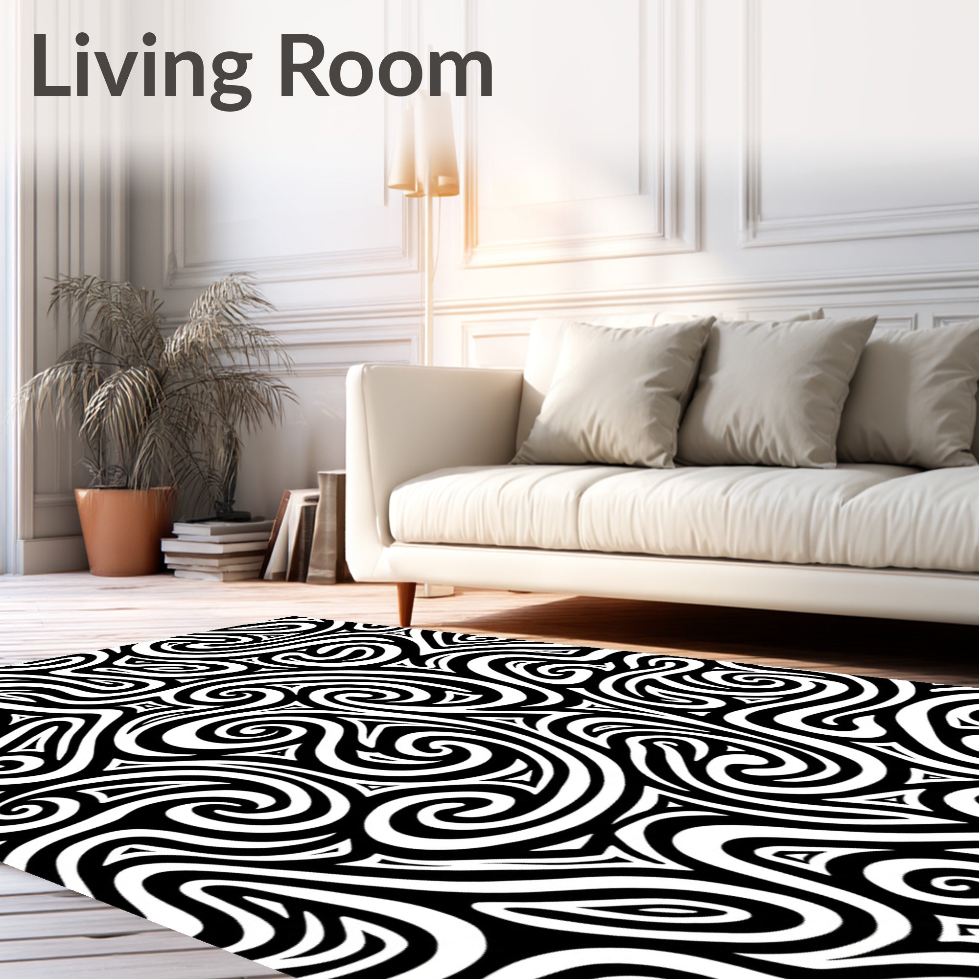 Black White Swirl And Triangle Pattern Rug