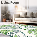 Elegant Green Floral Damask Pattern Rug