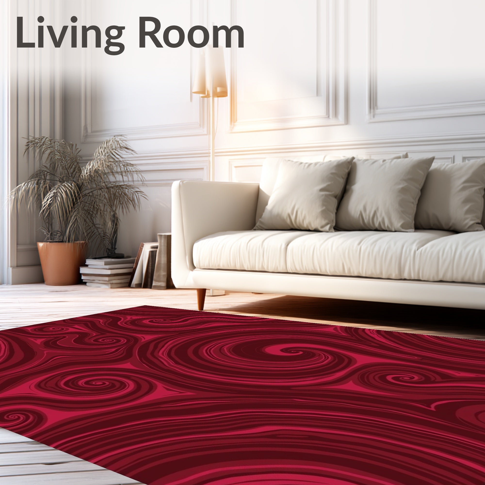 Deep Red Swirl Pattern Rug