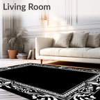 Ornate White Flowery Border Design Rug