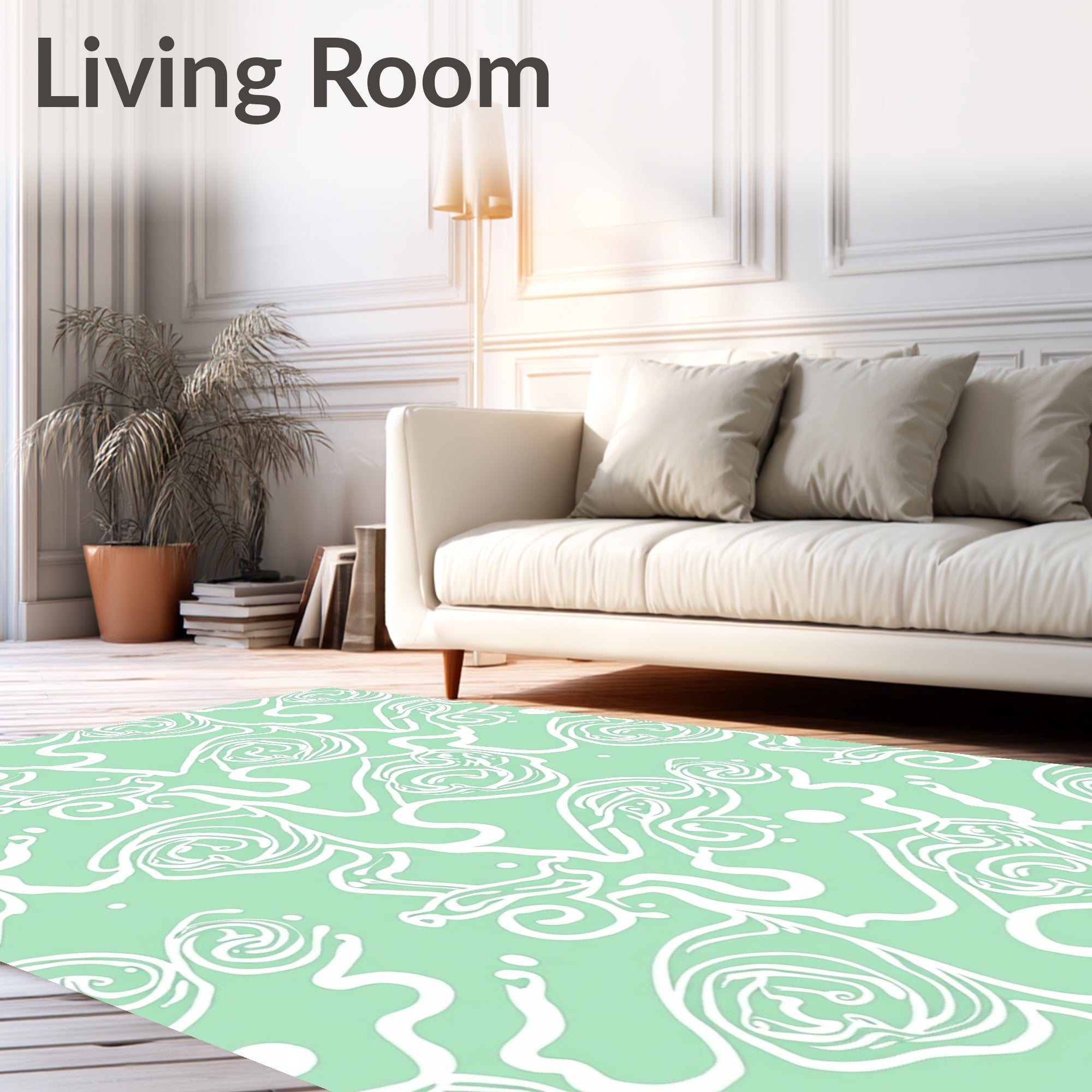 Soft Mint Swirl Abstract Pattern Rug