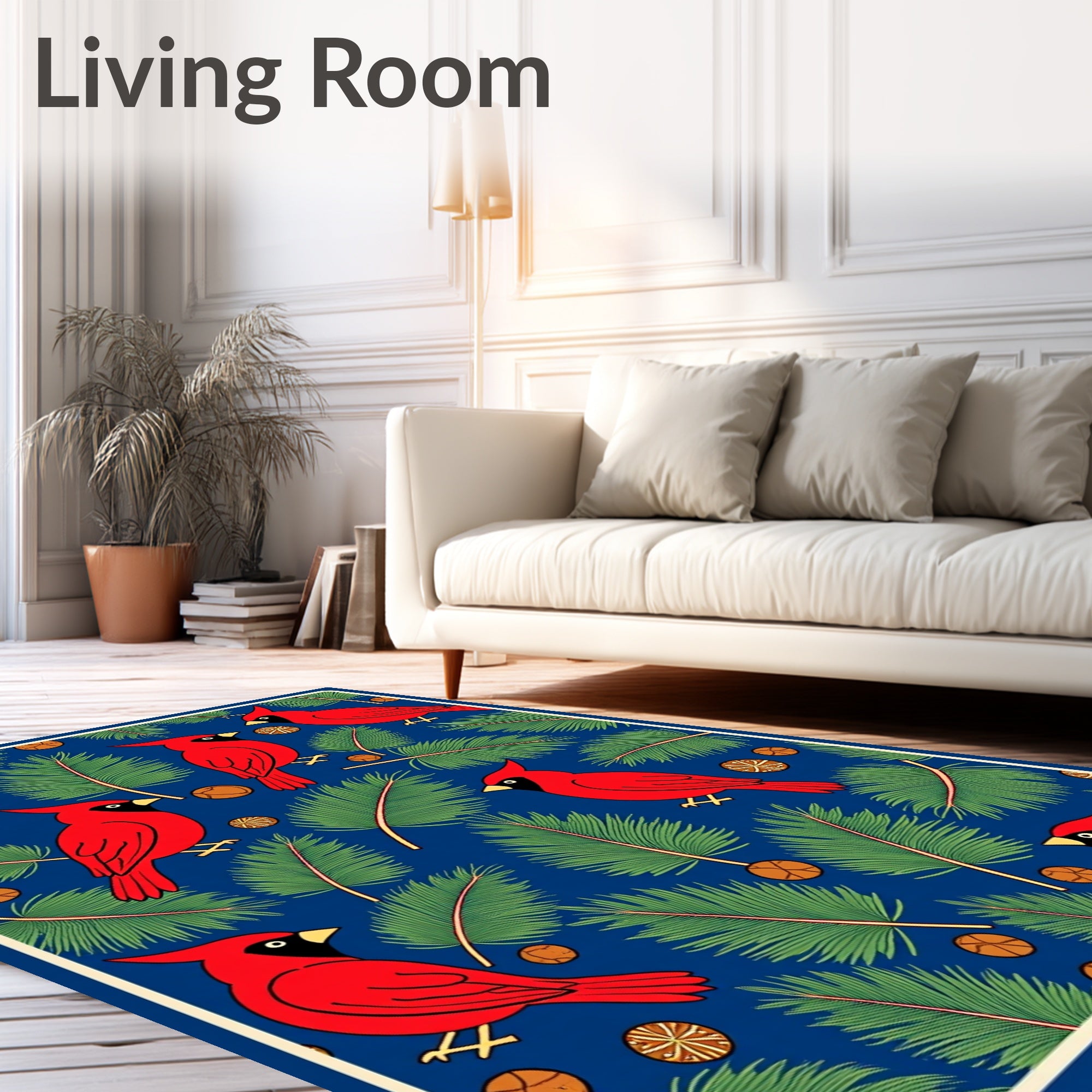 Bright Red Cardinals Pine Sprigs Pattern Rug