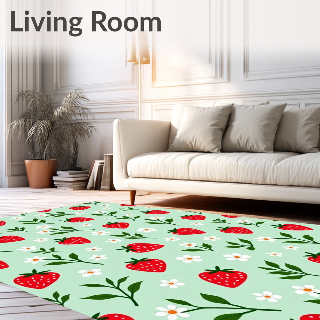 Red Strawberry White Daisy Pattern Rug