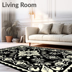 Cream Floral Medallion on Black Field Rug