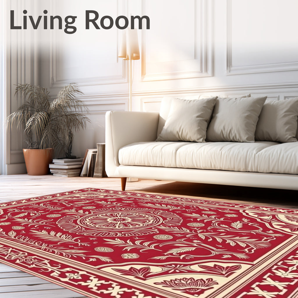 Ornate Red Floral Medallion Rug