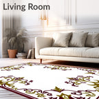 Plum Gold Leaf Scrollwork Frame Rug
